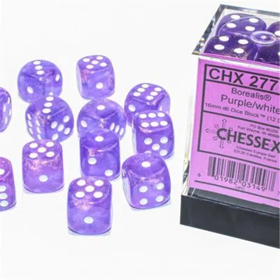 Chessex Manufacturing 16 Mm D6 Cube Borealis Luminary Dice, Purple With White Numbers - Pack Of 12