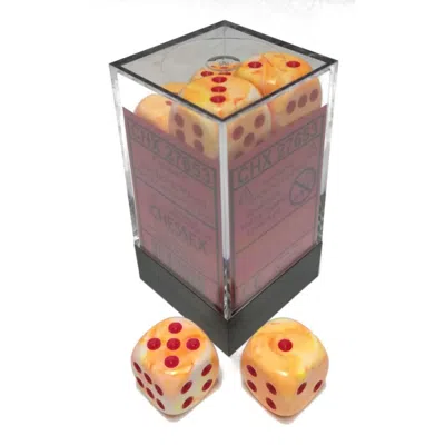 Chessex Manufacturing 16 Mm D6 Cube Festive Dice - Sunburst & Red 12 Piece