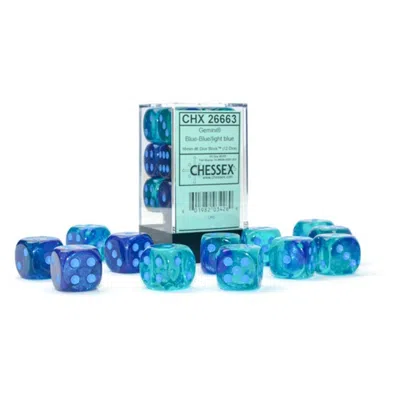 Chessex Manufacturing 16 Mm D6 Cube Gemini Luminary Blue & Blue Dice With Light Blue Pips Pack Of 12