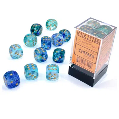 Chessex Manufacturing 16 Mm D6 Cube Luminary Nebula Dice, Oceanic Gold - 12 Per Pack