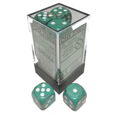 Chessex Manufacturing 16 Mm D6 Cube Marble Dice - Oxi-copper & White 12 Piece