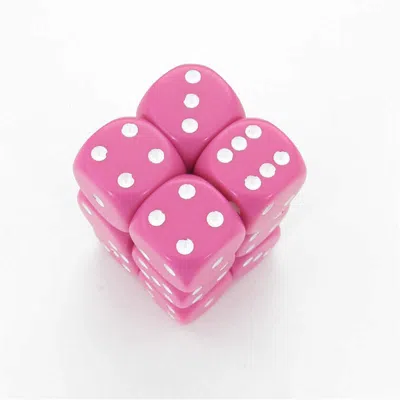 Chessex Manufacturing 16 Mm Pink Opaque D6 Dice With White Pips - Pack Of 12