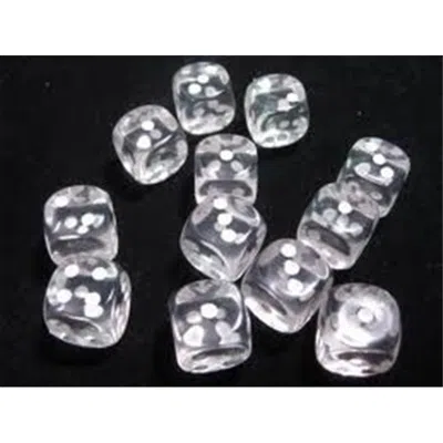 Chessex Manufacturing 23601 16 Mm Clear With White Translucent D6 Dice Set Of 12