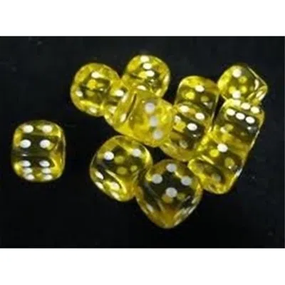 Chessex Manufacturing 23602 16 Mm Yellow With White Translucent D6 Dice Set Of 12