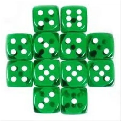 Chessex Manufacturing 23605 16 Mm Green With White Translucent D6 Dice Set Of 12