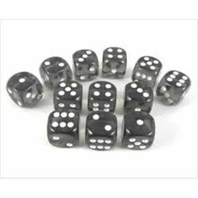 Chessex Manufacturing 23608 16 Mm Smoke With White Translucent D6 Dice Set Of 12