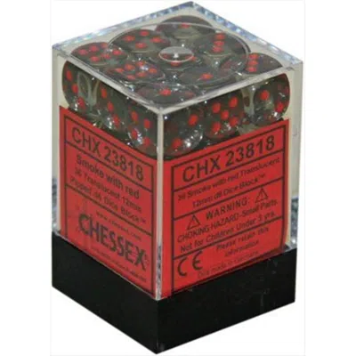 Chessex Manufacturing 23818 12 Mm Set Of Smoke With Red Translucent D6 Dice Set Of 36