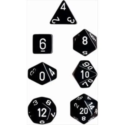 Chessex Manufacturing 25408 Opaque Black With White Polyhedral Dice Set Of 7
