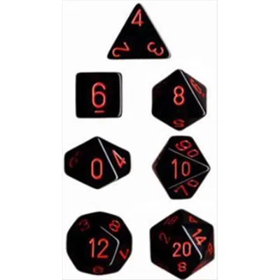 Chessex Manufacturing 25418 Opaque Black With Red Polyhedral Dice Set Of 7