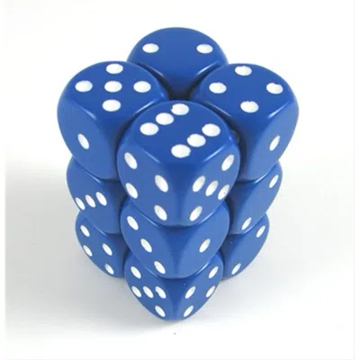 Chessex Manufacturing 25606 Opaque Blue With White - 16 Mm Six Sided Dice Set Of 12