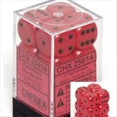 Chessex Manufacturing 25614 Opaque Red With Black - 16 Mm Six Sided Dice Set Of 12