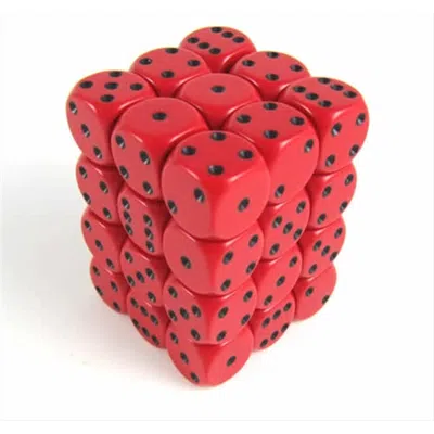 Chessex Manufacturing 25814 Opaque Red With Black - 12 Mm Six Sided Dice Set Of 36
