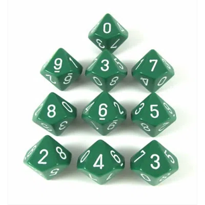 Chessex Manufacturing 26205 Opaque Green With White - Ten Sided Die D10 Set Of 10