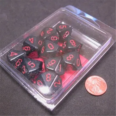 Chessex Manufacturing 26218 Opaque Black With Red - Ten Sided Die D10 Set Of 10