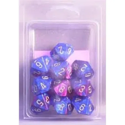 Chessex Manufacturing 26228 Gemini Blue & Purple With Gold D10 Dice Set Of 10