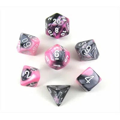 Chessex Manufacturing 26430 Cube Gemini Set Of 7 Dice - Black & Pink With White Numbering