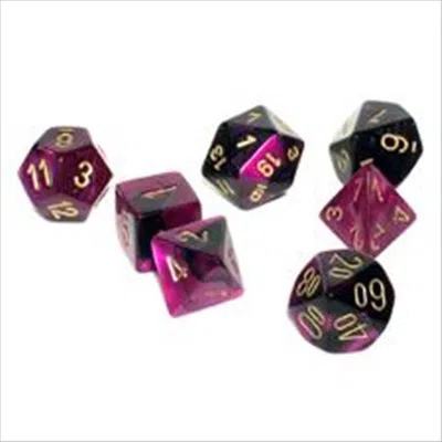 Chessex Manufacturing 26440 Cube Gemini Set Of 7 Dice - Black & Purple With Gold Numbering
