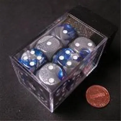 Chessex Manufacturing 26623 D6 Cube Gemini Set Of 12 Dice- 16 Mm - Blue & Steel With White Numbering