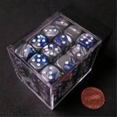 Chessex Manufacturing 26823 D6 Cube Gemini Set Of 36 Dice, 12 Mm - Blue & Silver With White Numbering