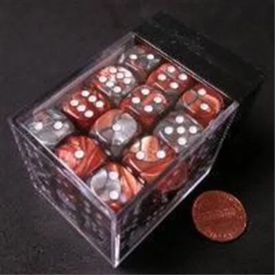 Chessex Manufacturing 26824 D6 Cube Gemini Set Of 36 Dice, 12 Mm - Copper & Steel With White Numbering