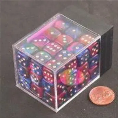 Chessex Manufacturing 26828 D6 Cube Gemini Set Of 36 Dice, 12 Mm - Blue & Purple With Gold Numbering