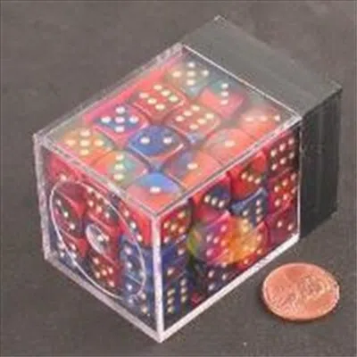 Chessex Manufacturing 26829 D6 Cube Gemini Set Of 36 Dice, 12 Mm - Blue & Red With Gold Numbering