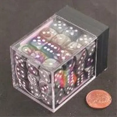 Chessex Manufacturing 26832 D6 Cube Gemini Set Of 36 Dice, 12 Mm - Purple & Steel With White Numbering