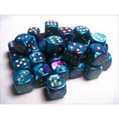 Chessex Manufacturing 26849 D6 Cube Gemini Set Of 36 Dice- 12 Mm - Purple & Teal With Gold Numbering