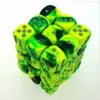 Chessex Manufacturing 26854 D6 Cube Gemini Set Of 36 Dice, 12 Mm - Green & Yellow With Silver Numbering