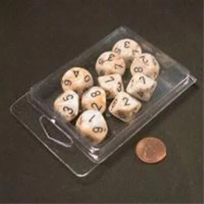 Chessex Manufacturing 27202 D10 Clamshell Set Of 10 Dice - Marble Ivory With Black Numbering