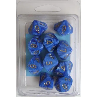 Chessex Manufacturing 27236 D10 Clamshell Set Of 10 Dice - Vortex Blue With Gold Numbering