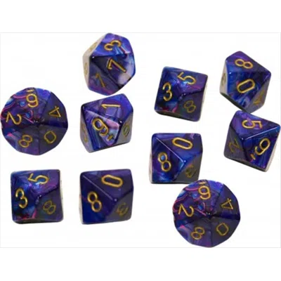 Chessex Manufacturing 27297 D10 Clamshell Set Of 10 Dice - Lustrous Purple With Gold Numbering