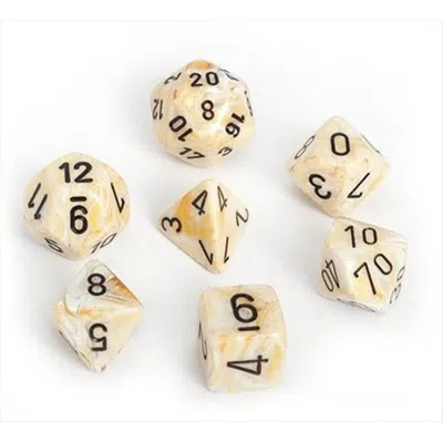 Chessex Manufacturing 27402 Cube Set Of 7 Dice - Marble Ivory With Black Numbering