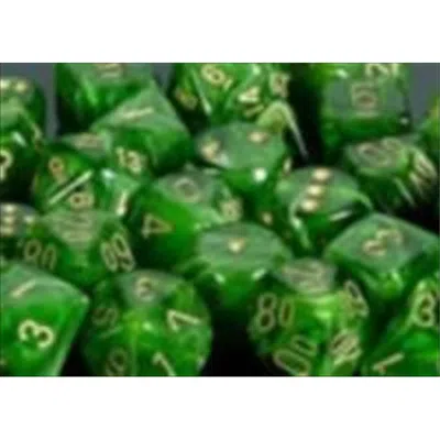 Chessex Manufacturing 27635 16 Mm Vortex Green With Gold Numbers D6 Dice Set Of 12