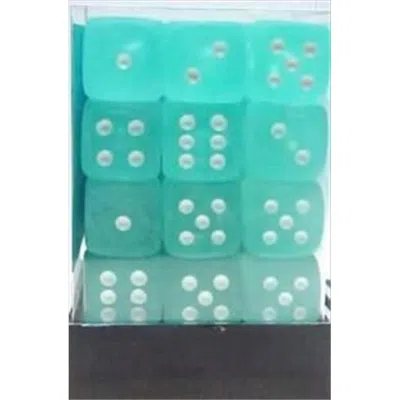 Chessex Manufacturing 27805 12 Mm Frosted Teal With White Numbering D6 Dice Set Of 36