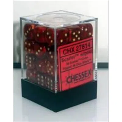 Chessex Manufacturing 27814 12 Mm Scarab Scarlet With Gold Numbers D6 Dice Set Of 36