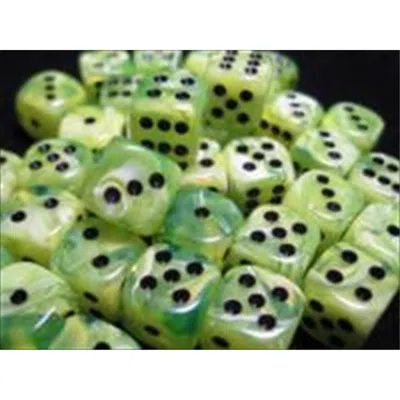 Chessex Manufacturing 27830 12 Mm Vortex Bright Green With Black Numbering D6 Dice Set Of 36