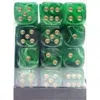 Chessex Manufacturing 27835 12 Mm Vortex Green With Gold Numbers D6 Dice Set Of 36