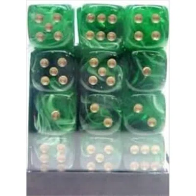 Chessex Manufacturing 27835 12 Mm Vortex Green With Gold Numbers D6 Dice Set Of 36
