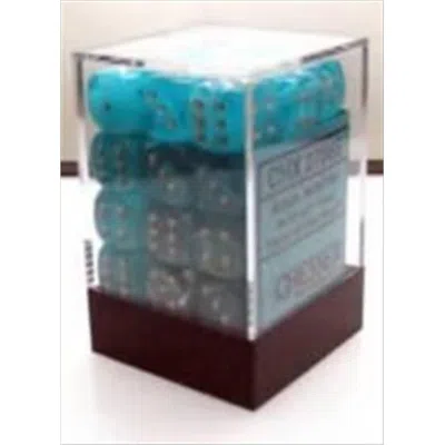Chessex Manufacturing 27865 12 Mm Cirrus Aqua With Silver Numbers D6 Dice Set Of 36