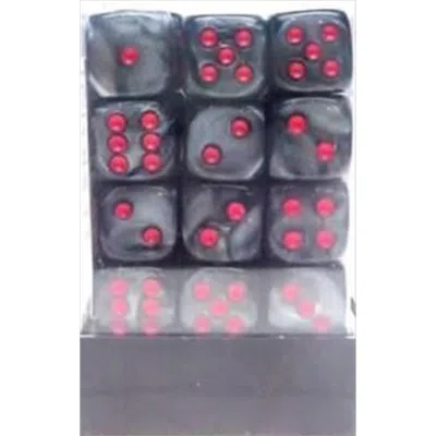 Chessex Manufacturing 27878 12 Mm Velvet Black With Red Numbers D6 Dice Set Of 36