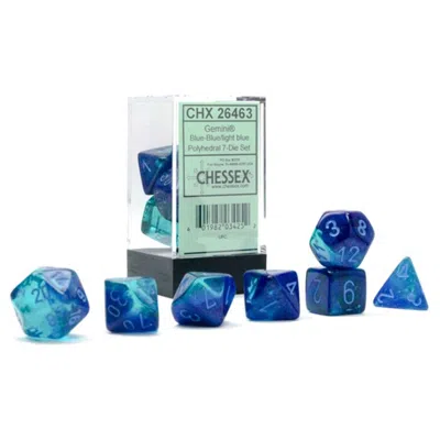 Chessex Manufacturing Cube Gemini Luminary Blue & Blue Dice With Light Blue Numbers Set Of 7