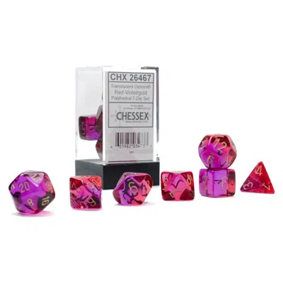 Chessex Manufacturing Cube Gemini Translucent Red & Violet Dice With Gold Numbers Set Of 7