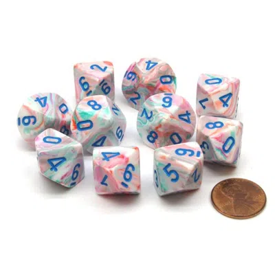Chessex Manufacturing D10 Clamshell Festive Pop-art & Blue Dice - 10 Piece