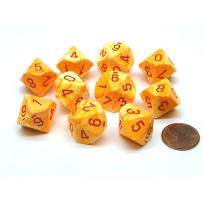 Chessex Manufacturing D10 Clamshell Festive Sunburst & Red Dice - 10 Piece
