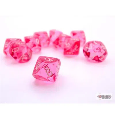 Chessex Manufacturing D10 Translucent Pink & White Polyhedral Dice Set - Pack Of 10