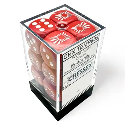 Chessex Manufacturing D6cube 16 Mm Op Ww2 Japan Red & White Dice - 12 Count