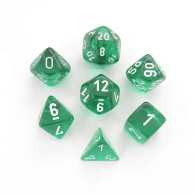 Chessex Manufacturing Green Translucent Dice With White Numbers - Set Of 7