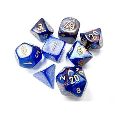 Chessex Manufacturing Lustrous Tube Lab Dice - Azurite & Gold - Set Of 7