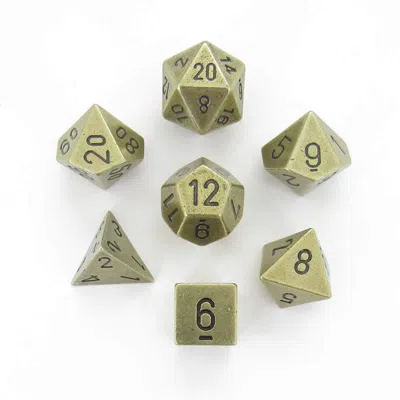 Chessex Manufacturing Metal Dice With Black Numbers - Old Brass, Set Of 7